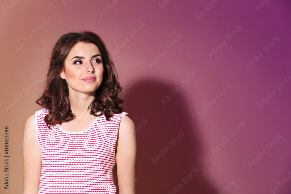 Pretty woman on colour background Pretty woman on colour background