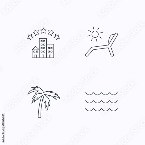 Palm tree, waves and deck chair icons.