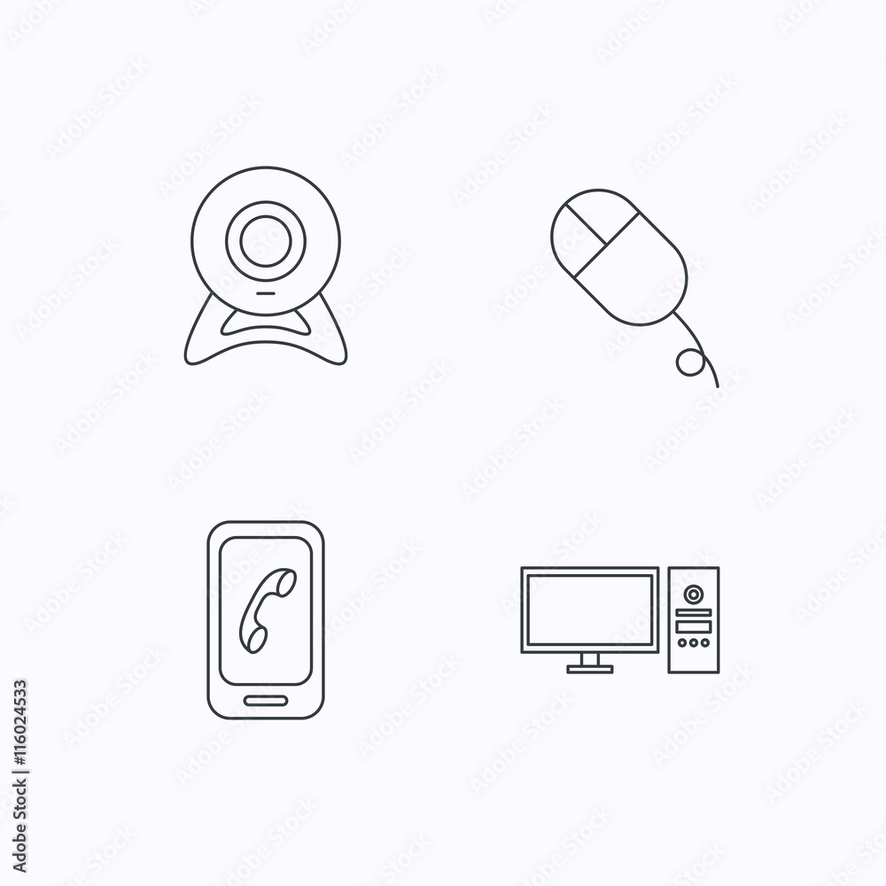 Fototapeta premium Computer, web camera and mobile phone icons.