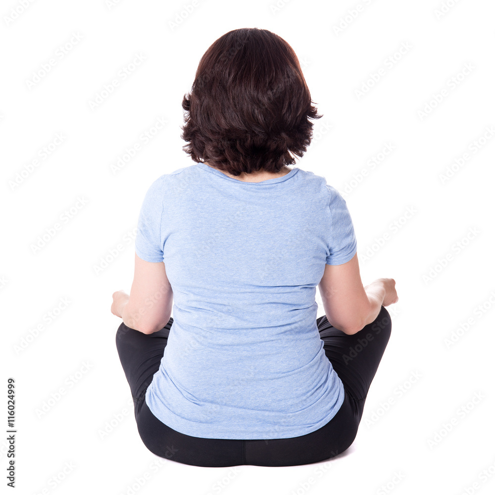 Asian woman practicing yoga with namaste behind the back, sitting in seiza  exercise vajrasana pose, rear view, Concept of healing body and spirit.  Stock Photo | Adobe Stock
