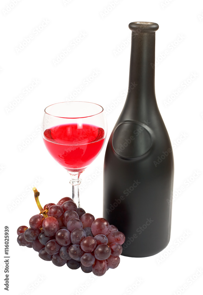 Fototapeta premium Bottle, glass and grapes
