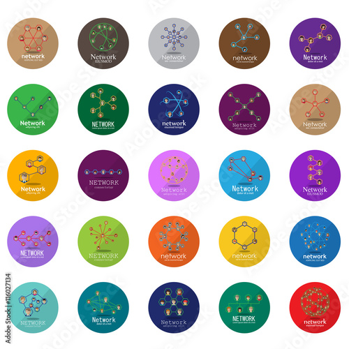 Different People Face, Network Icons Set - Isolated On Gray Background - Vector Illustration, Graphic Design. For Web, Website, Print Materials