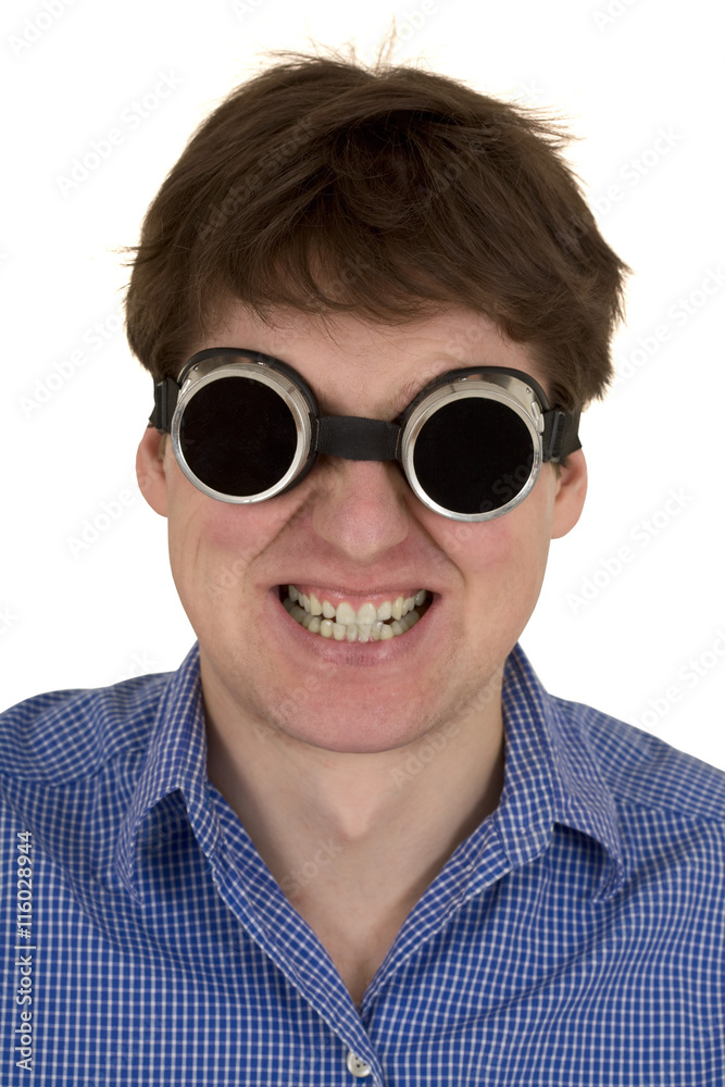 Man in welding goggles