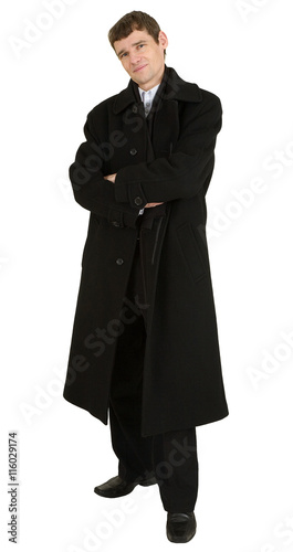 Portrait man in black coat
