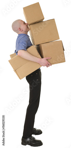 Man holding heap cardboard boxes © pzAxe