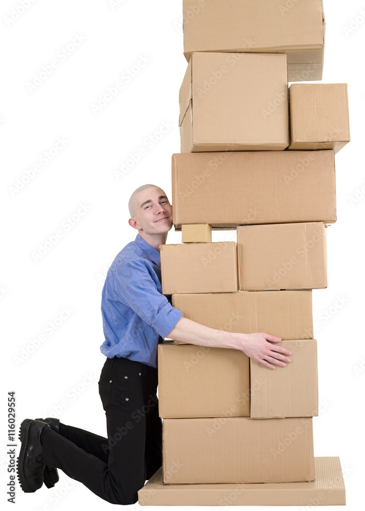 Postman embrace cardboard boxes Postman embrace cardboard boxes