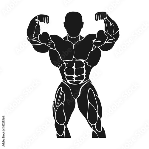 Bodybuilding and powerlifting concept, pumping up, work out, icon, vector illustration 