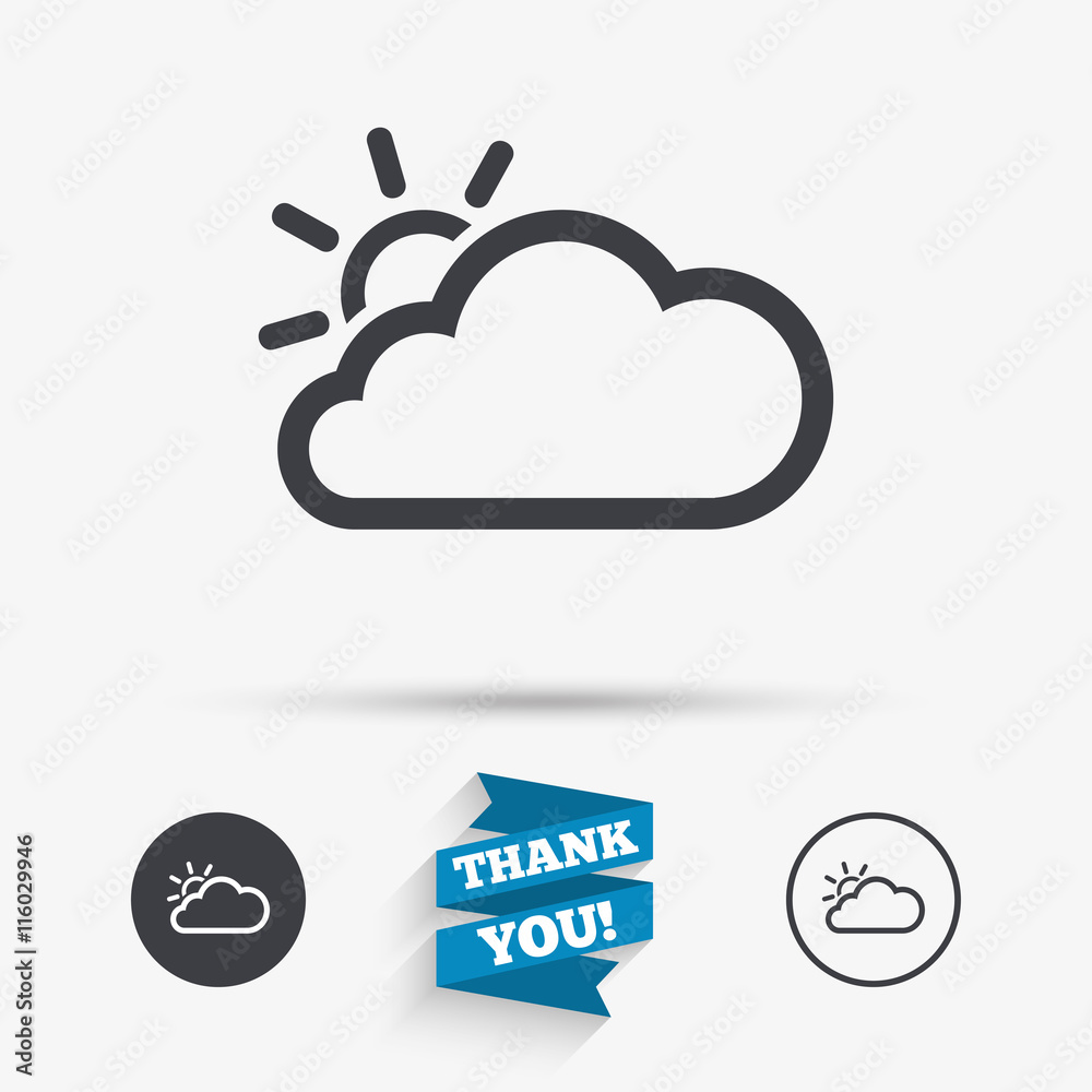 Cloud and sun sign icon. Weather symbol. Cloud and sun sign icon. Weather symbol.