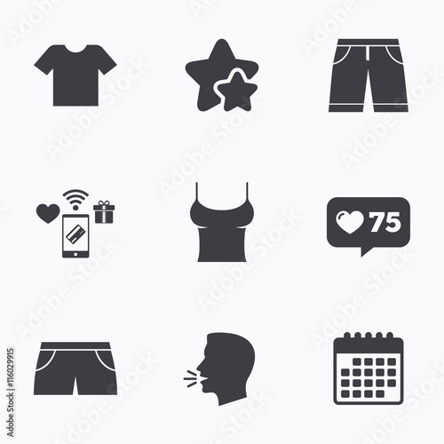 Clothes signs. T-shirt and pants with shorts.