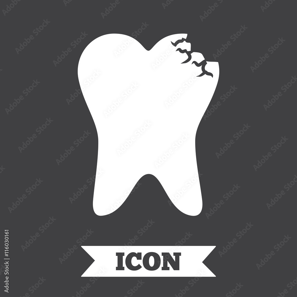Broken tooth sign icon. Dental care symbol.