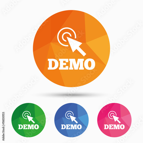 Demo with cursor sign icon. Demonstration symbol