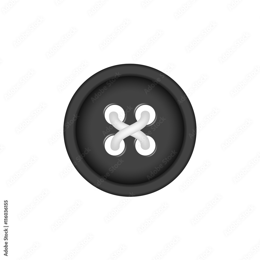 Sewing button in black design with sewing thread Sewing button in black design with sewing thread