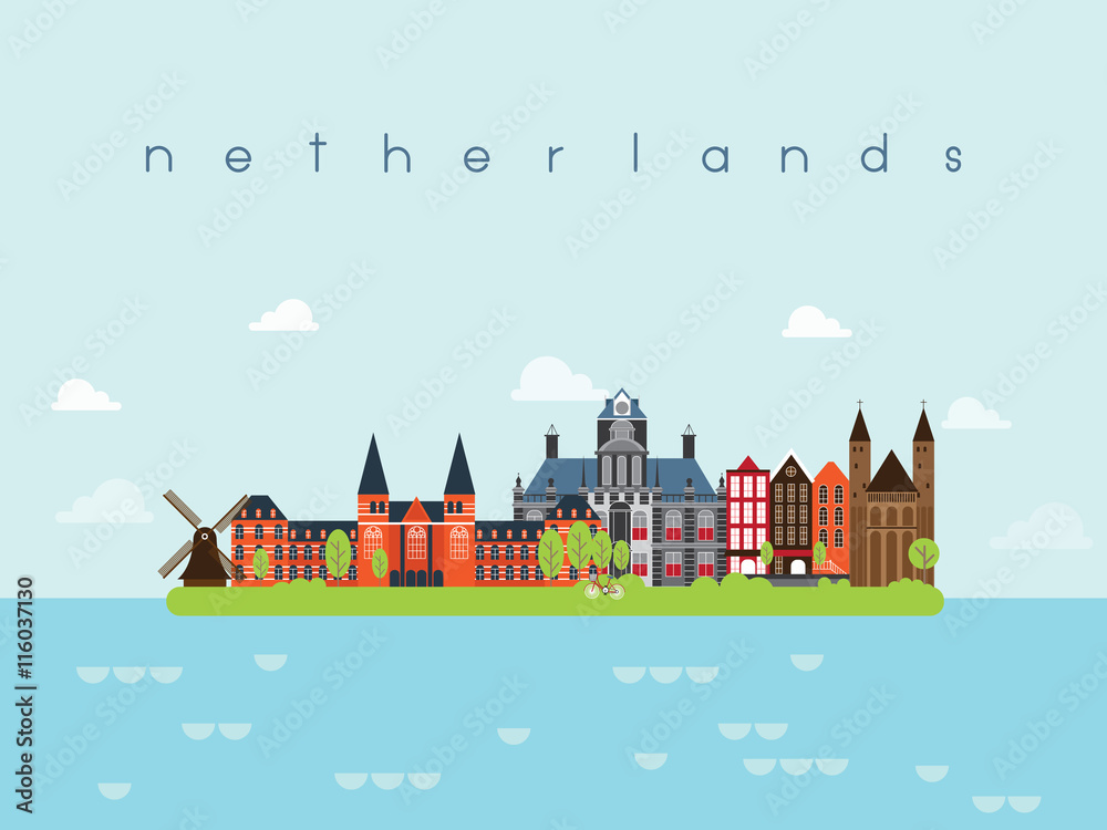 Netherlands Landmarks Travel and Journey Vector