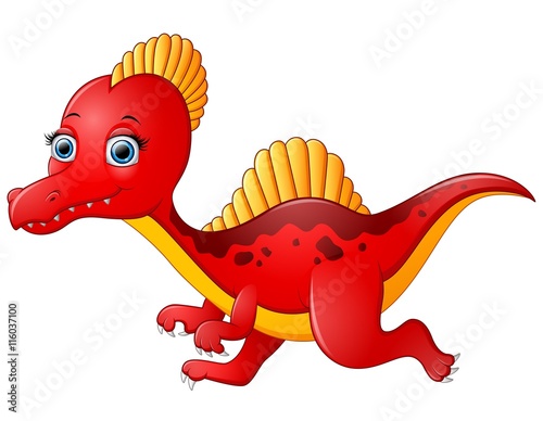 Cartoon red spinosaurus isolated on white background