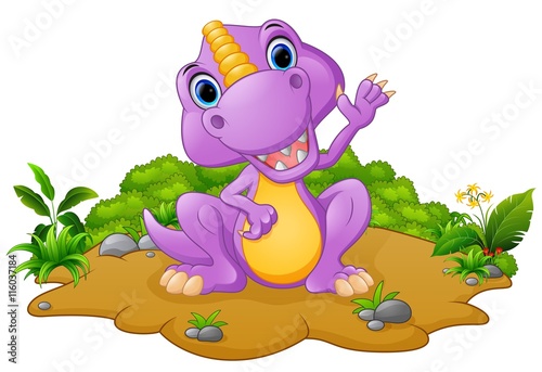 Fototapeta Naklejka Na Ścianę i Meble -  Cute dinosaur cartoon waving