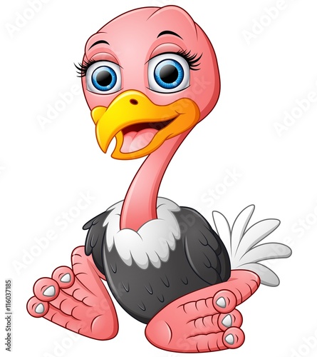 Funny cartoon ostrich sitting