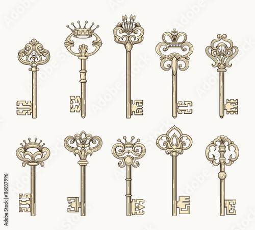 Vector antique chaves or ancient keys for old door