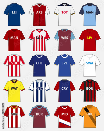 Icon set of soccer kit or football jersey template for football club. Football apparel mock up. Vector Illustration
