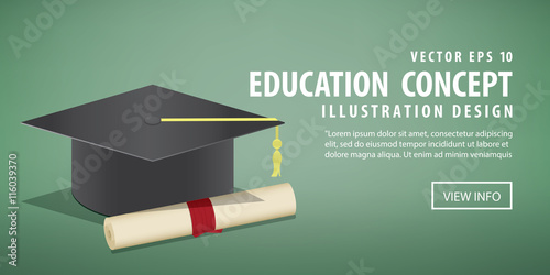 Banner graduation cap and diploma A symbol of graduation. On a g