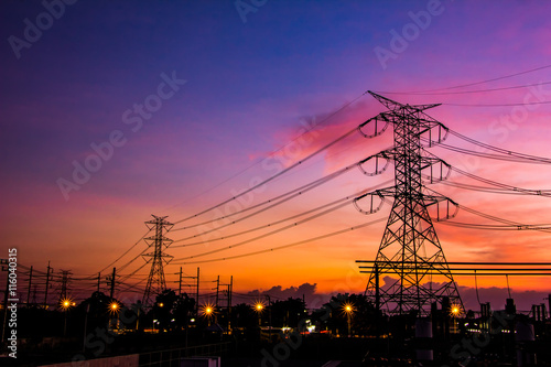 High Voltage Substation and Equipment ,sunset
