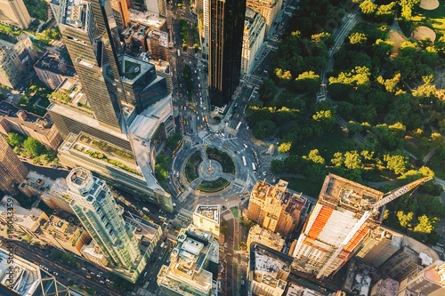 Aerial view of Columbus Circle and Central Park in NY City photo