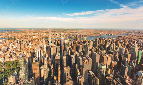 Aerial view of Manhattan looking east from Midtown