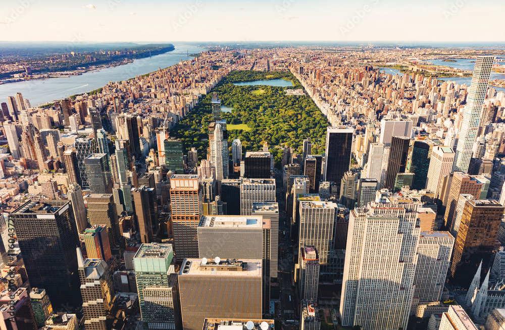 Fototapeta Widok z lotu ptaka central park NYC przy zmierzchem