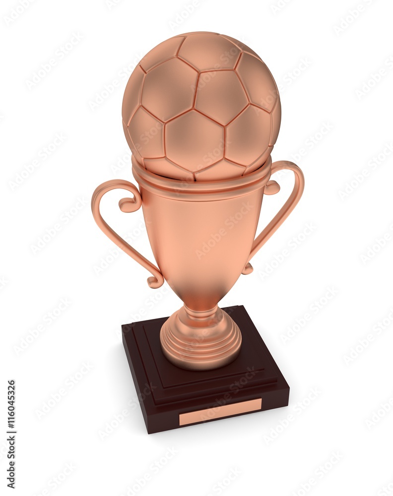 Bronze cup and bronze ball on white background. 3D rendering. Bronze cup and bronze ball on white background. 3D rendering.