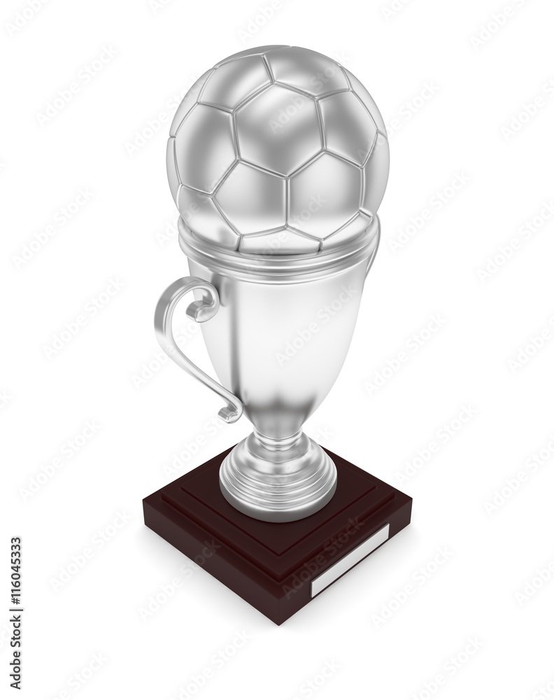 Silver cup and silver ball on white background. 3D rendering. Silver cup and silver ball on white background. 3D rendering.