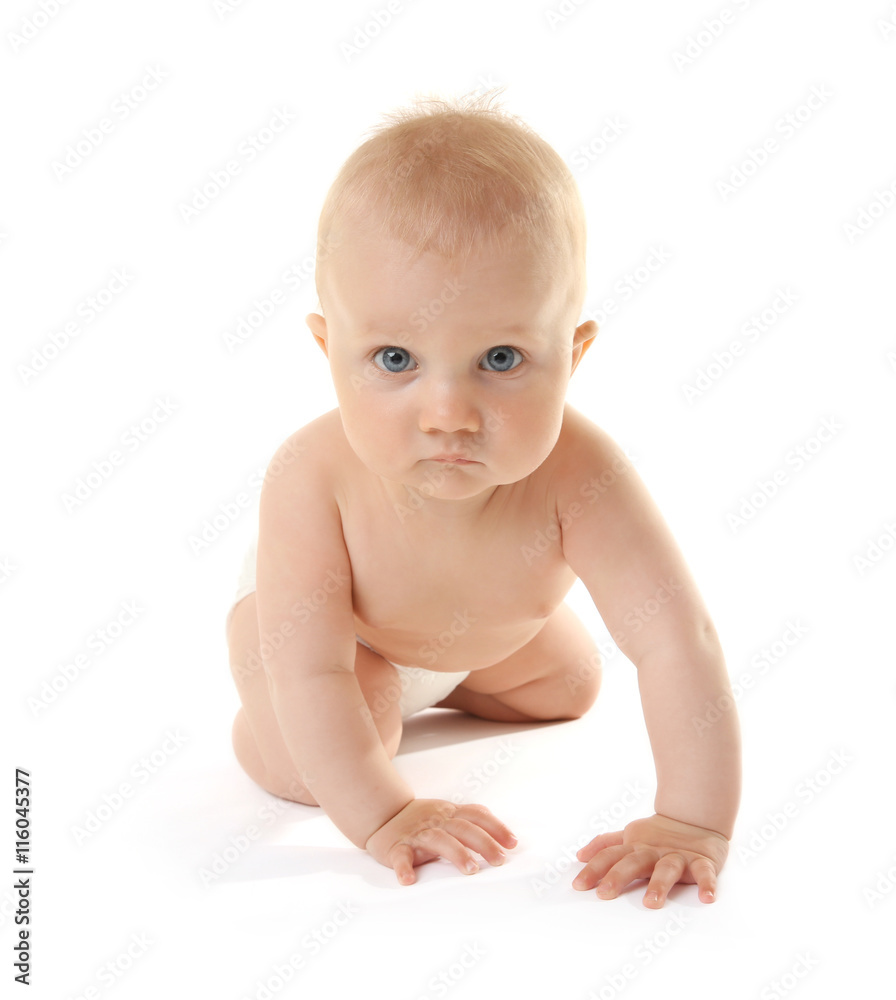 Adorable little baby on white background Adorable little baby on white background