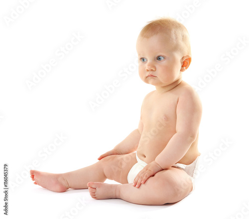 Adorable little baby on whi...