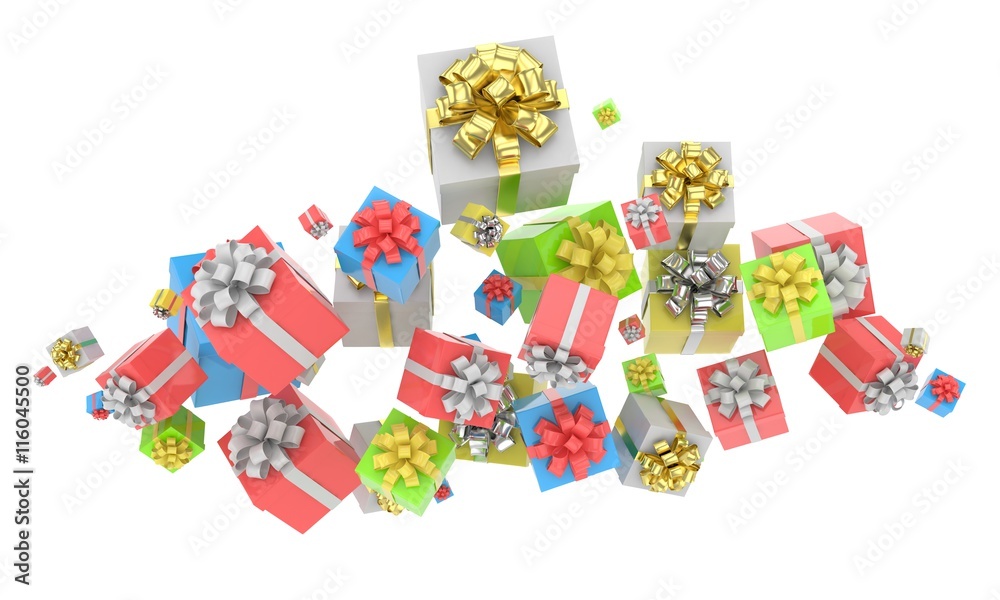 flying gift boxes on white. 3d rendering. flying gift boxes on white. 3d rendering.