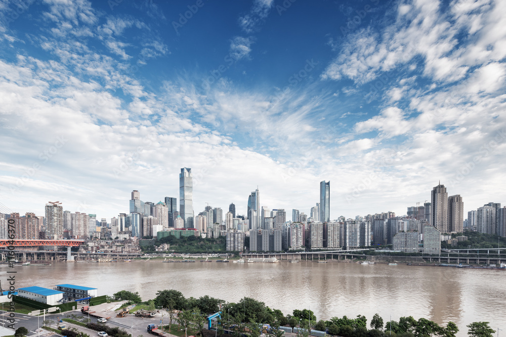 Fototapeta premium cityscape and skyline downtown near bridge of chongqing in cloud