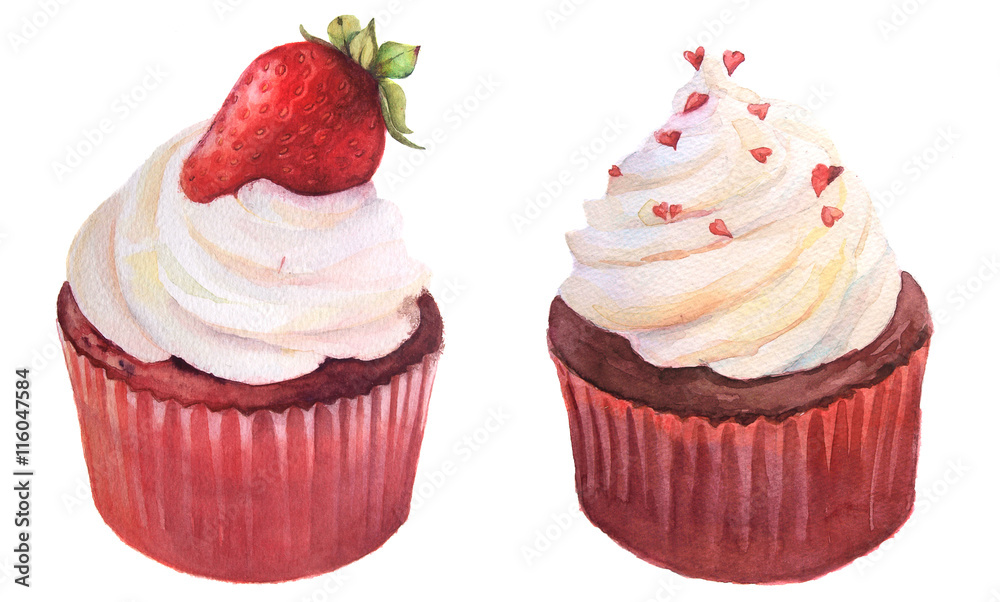 sweet red watercolor cupcakes with strawberry sweet red watercolor cupcakes with strawberry
