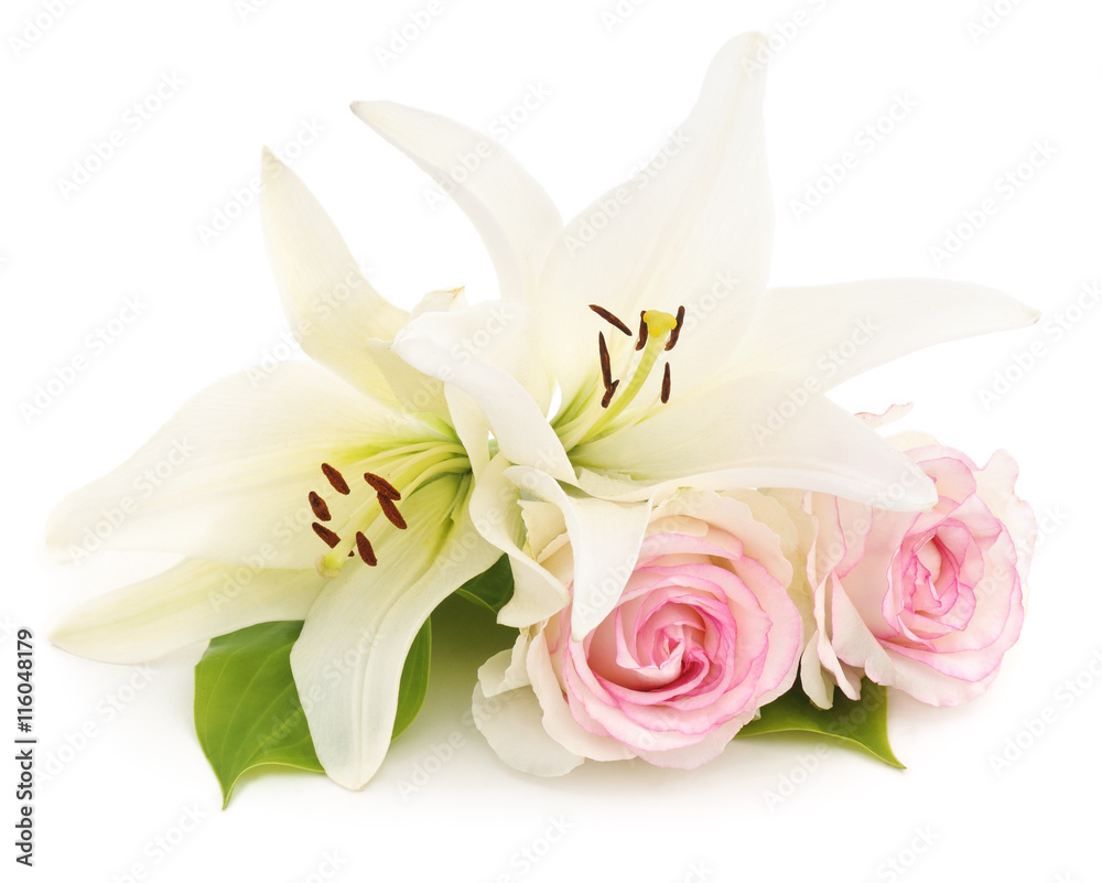 White lilies and roses.