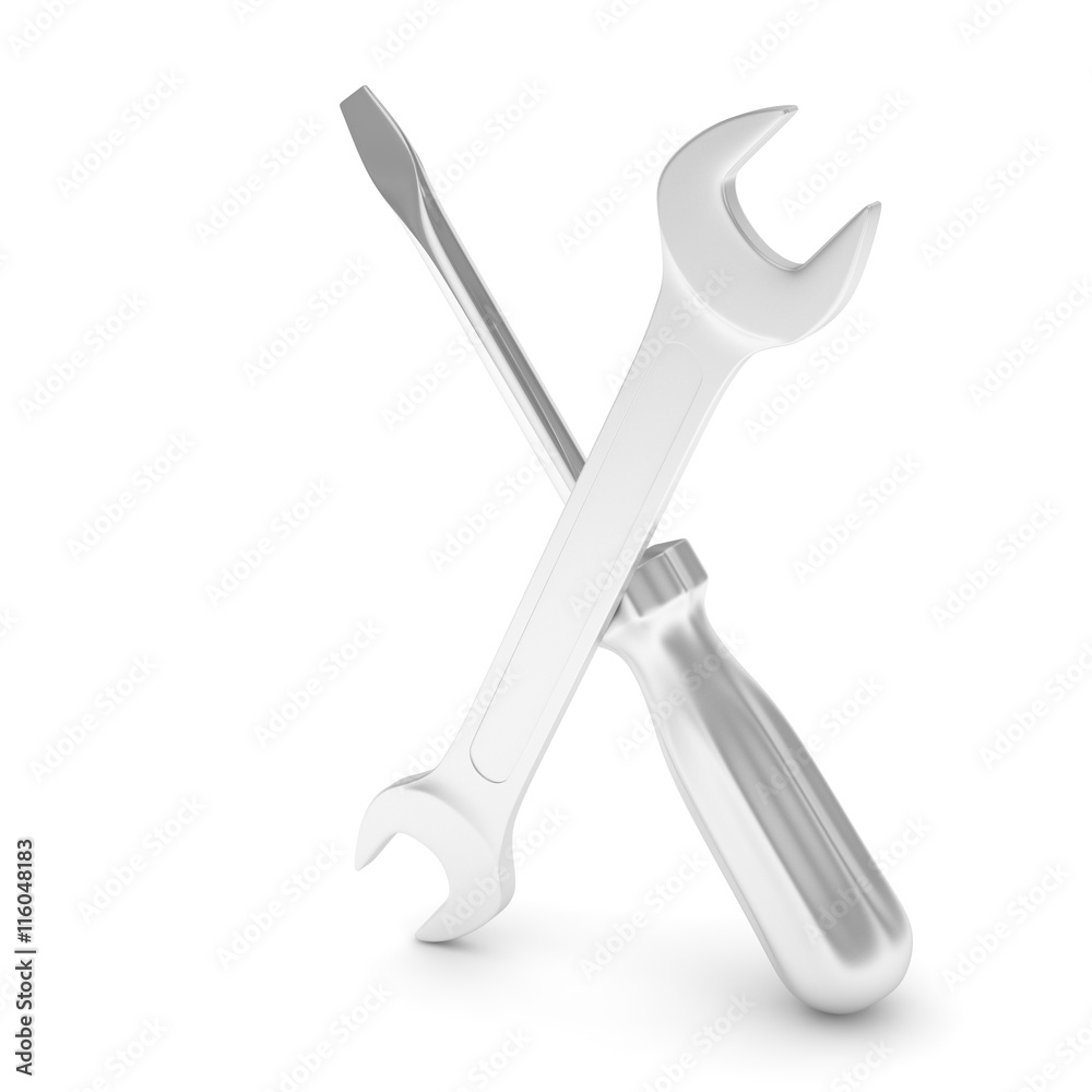 3D Illustration Wrench and screwdriver, service concept 3D Illustration Wrench and screwdriver, service concept
