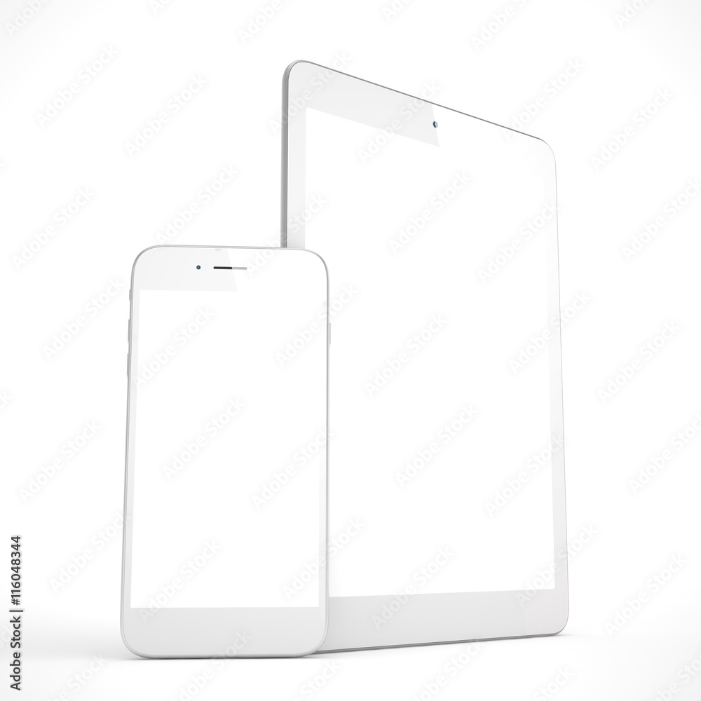 Tablet and smartphone on a white. 3d rendering. Tablet and smartphone on a white. 3d rendering.