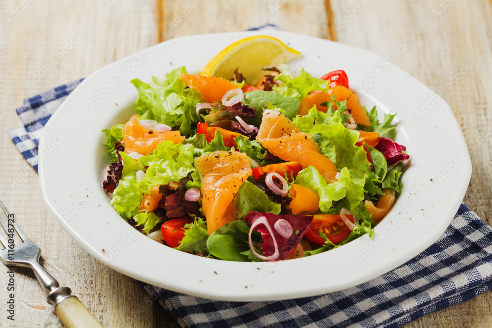 Fresh salad with smoked salmon. Fresh salad with smoked salmon.