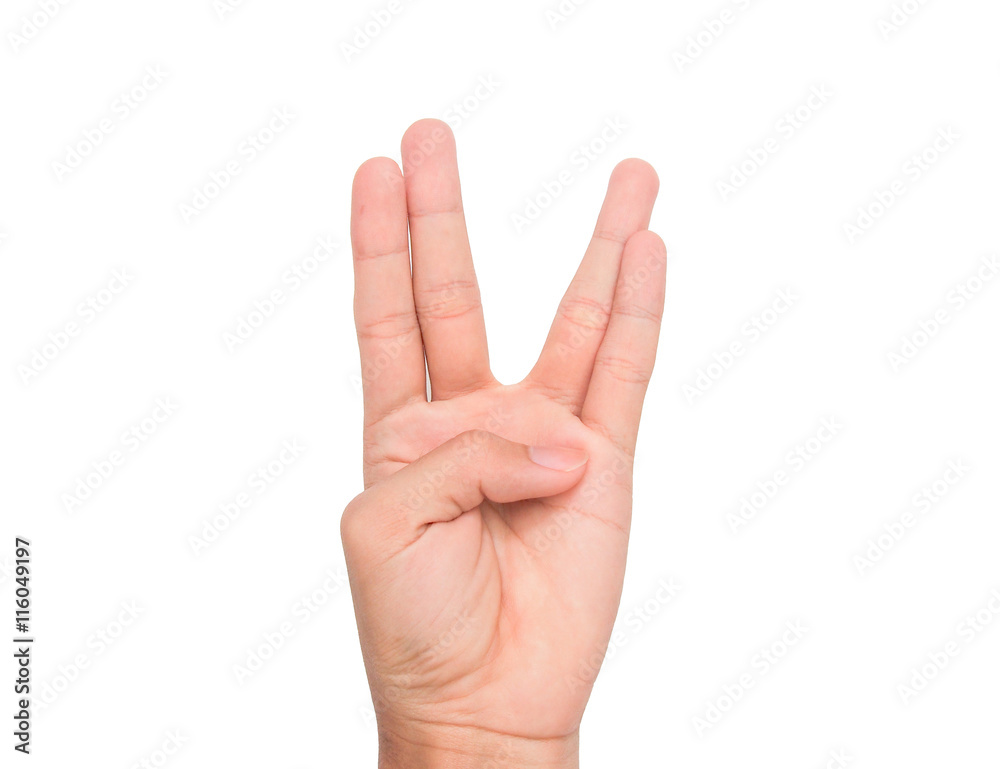 A hand sign of separated fingers point upward with white backgroud A hand sign of separated fingers point upward with white backgroud