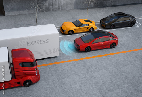 Картината върху платно Automatic braking system concept. 3D rendering image.