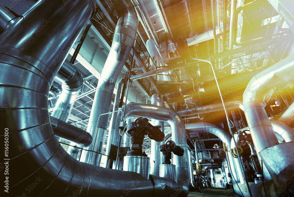 Fototapeta premium Industrial zone, Steel pipelines and equipment