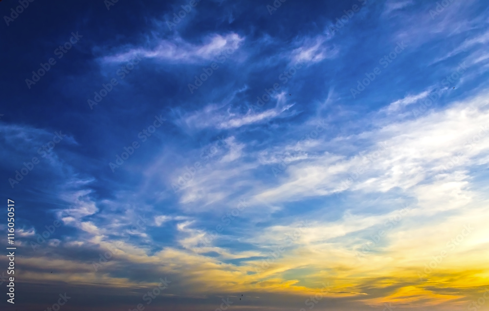 Fototapeta premium colorful yellow sunrise, sunset clouds and sun rays