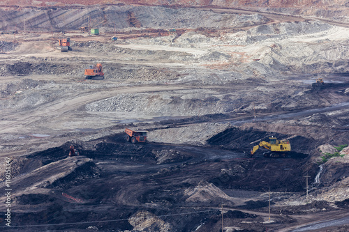 yellow backhoe work in coalmine photo