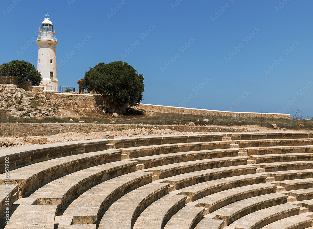 Ancient Odeon Amphitheatre with lighthouse, Pafos