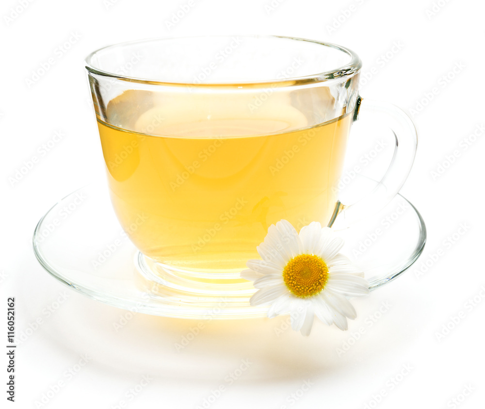 Cup of green tea with chamomile flower Cup of green tea with chamomile flower