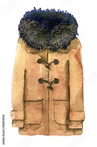 Fotografie watercolor sketch of sheepskin coat on a white background