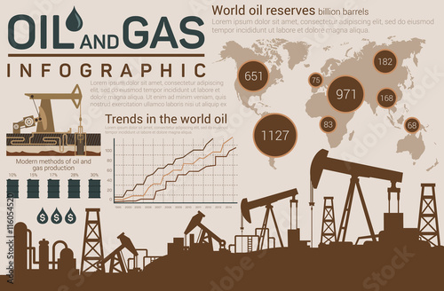 Oil and gas template for infographic with pumps
