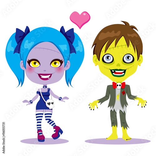 Cute zombie couple in love together ready to celebrate Halloween party