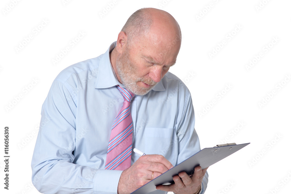 Elderly businessman with clipboard Elderly businessman with clipboard