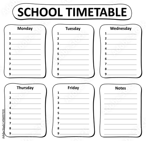 Black and white school timetable theme 1